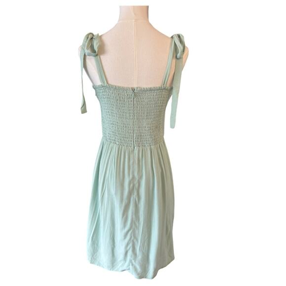 WAYF Mint Green Tie-Strap Mini Dress | Smocked Back | Crepe Fabric | NWT Size M - Picture 5 of 6